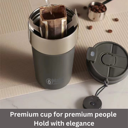 Mato London insulated coffee mug with tea bags – stylish eco-friendly stainless steel cup, perfect for home, office, and gift.