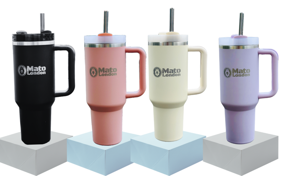 Mato London 40oz stainless steel tumblers in pastel colours – durable double-wall insulated Stanley Cup alternatives for 2025.