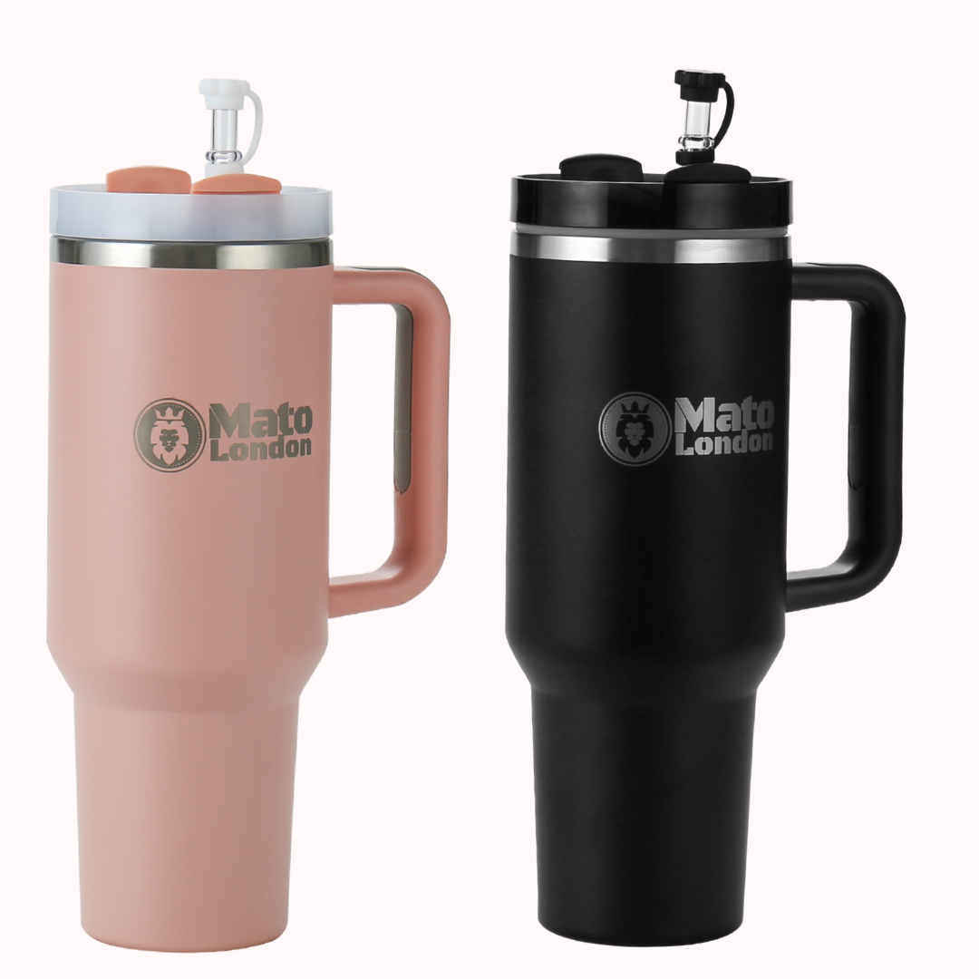 Mato London Hydration Duo lifestyle shot — two 40oz insulated tumblers