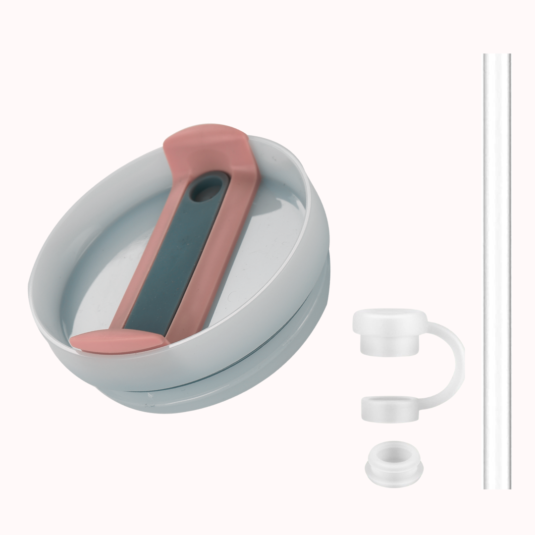 Peach pink 40oz tumbler lid and reusable straw set by Mato London – leakproof replacement lid with silicone seal and straw for stainless steel travel mugs.