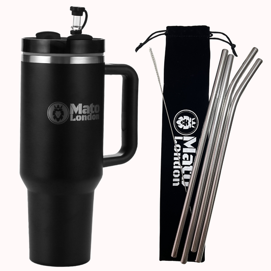 Black 40 oz tumbler and replacement straws for stanley style tumblers in bundle
