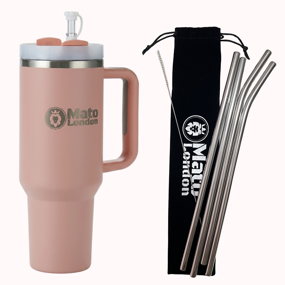 Peach Dust 40 oz tumbler and replacement straws for stanley style tumblers in bundle