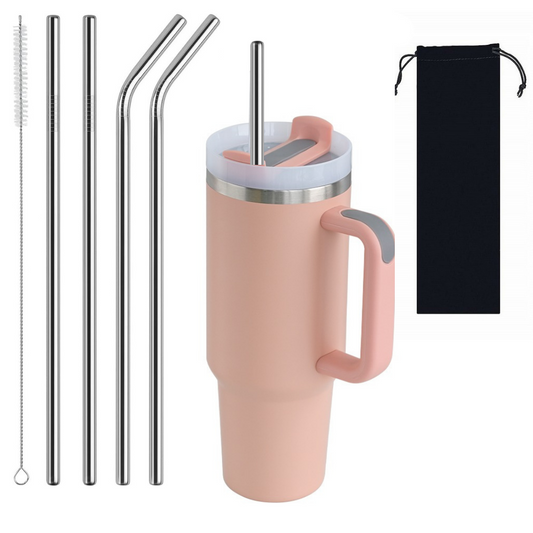 Mato London straight and bent metal straws set, fits Stanley Cup 40oz and Mato London 40oz insulated tumblers, with cleaning brush