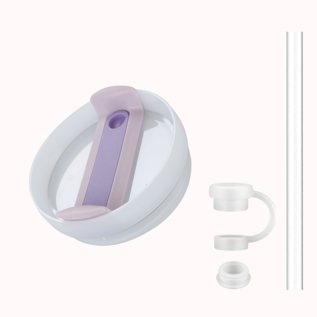 Purple tumbler lid and reusable straw – leakproof stainless steel travel cup accessory by Mato London